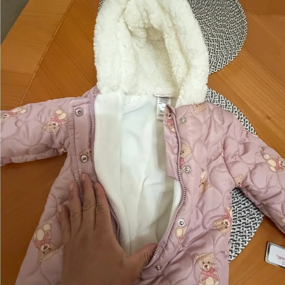 Little Lass Pink Quilted Footie with Bear Design